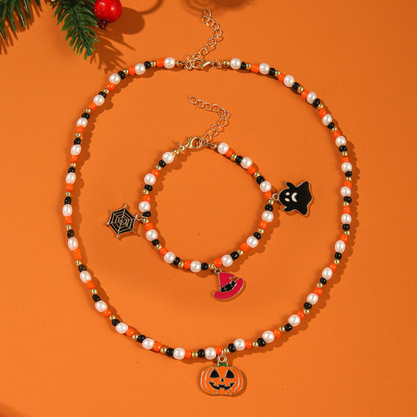 Halloween Ghost Pumpkin Necklace Horror Bracelet Necklace Jewelry