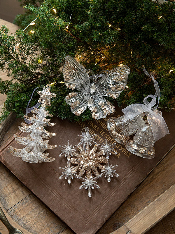 Glitter Snowflake & Bell Acrylic Ornaments – DIY Christmas Tree Decor