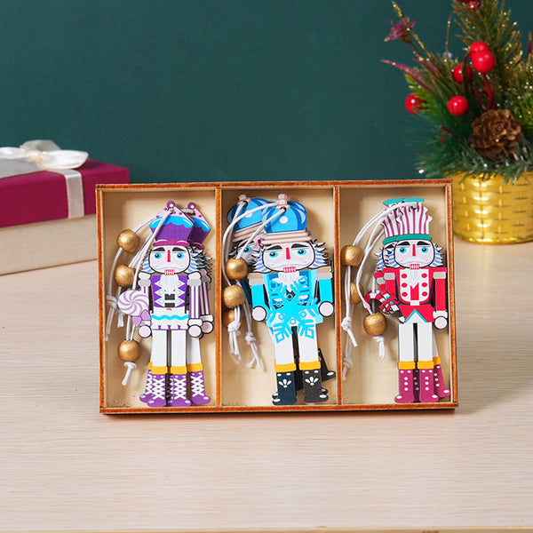 Colorful Wooden Nutcracker Soldier Set – 9 Miniature Ornaments for Christmas Decor & Party Gifts in Box