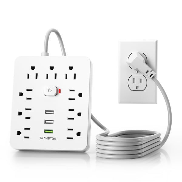 Power Outlet Surge Protector with 9 Sockets & 3 USB Ports – 5ft Extension Cord, Quick Charge for Home & Office